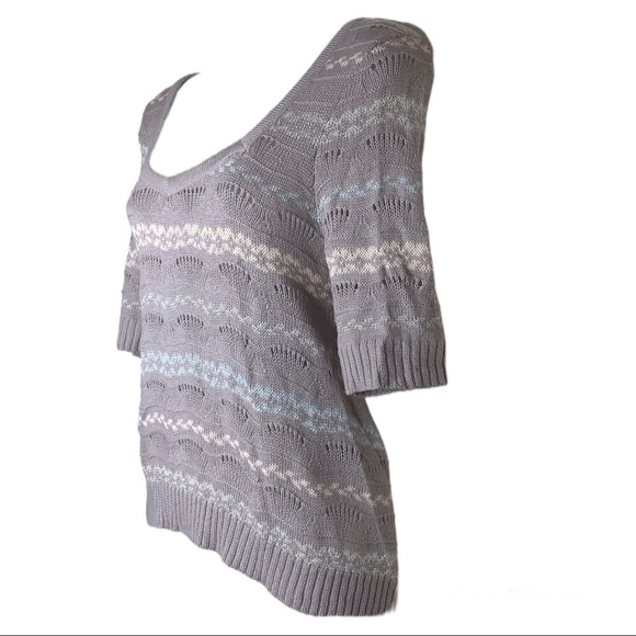 Free People Wool Fair Isle Shimmer Knit Sweater Top Gray Pink Blue S Cozy Winter - Picture 6 of 16